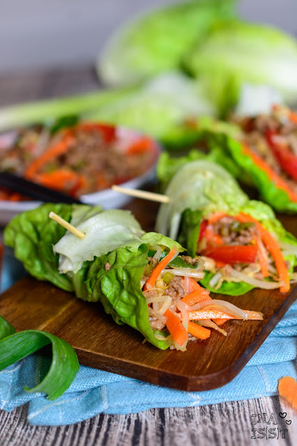 Koreanische Salatwraps mit Hackfleisch, Korean beef lettuce wraps