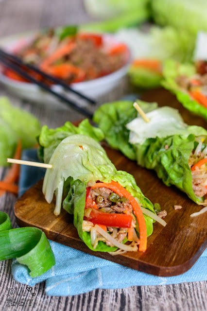 Koreanische Salatwraps mit Hackfleisch, Korean beef lettuce wraps