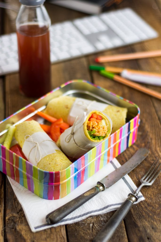 Essen im Büro, Reis-Burritos mit frischem Gemüse