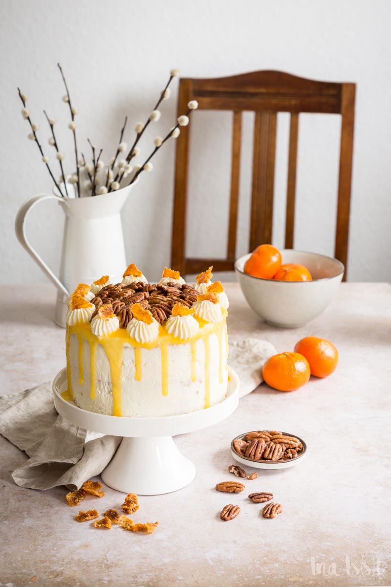 Pekannuss Torte mit Orangekompott und Mascarponecreme, Torte für Ostern, Nusstorte