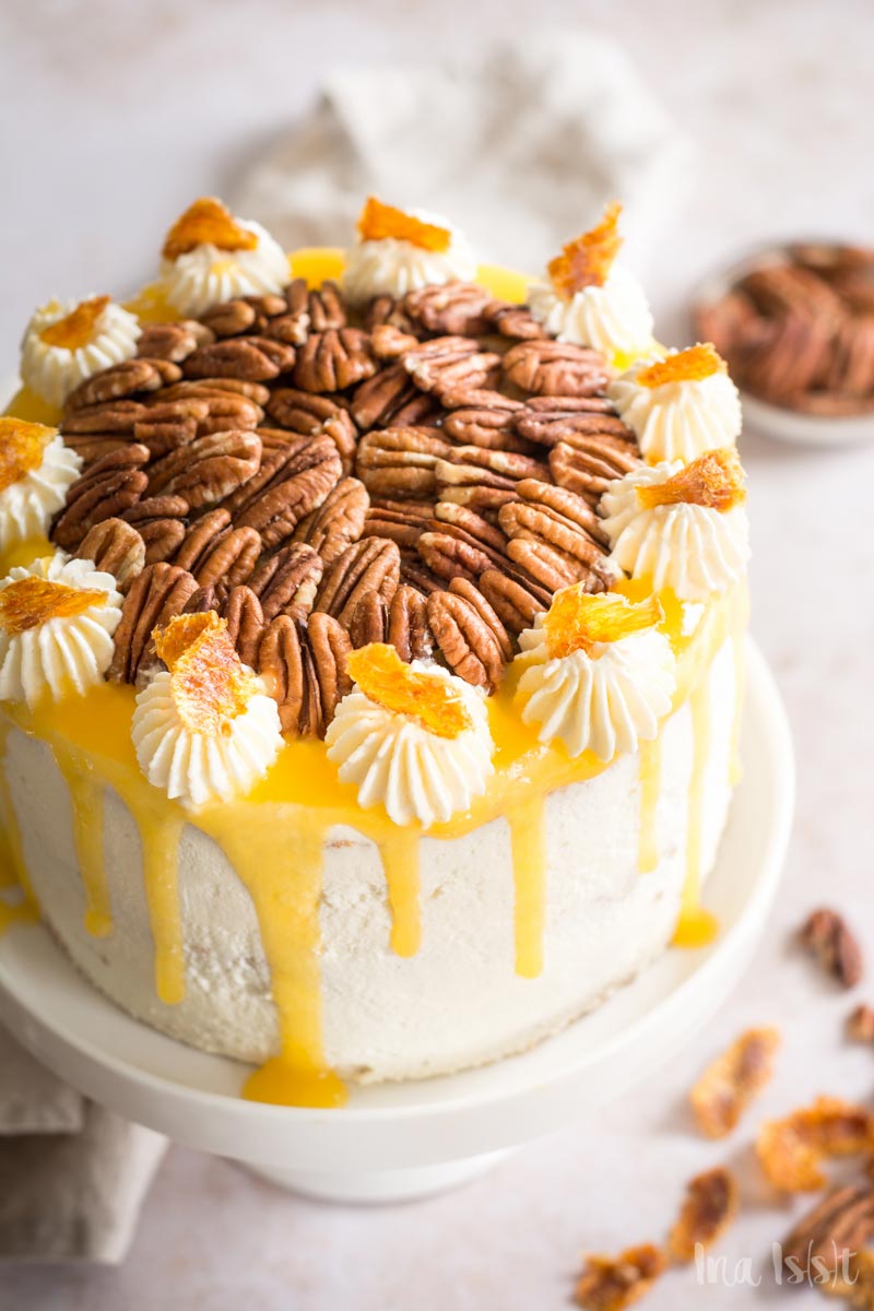 Pekannuss Torte mit Orangekompott und Mascarponecreme, Torte für Ostern, Nusstorte