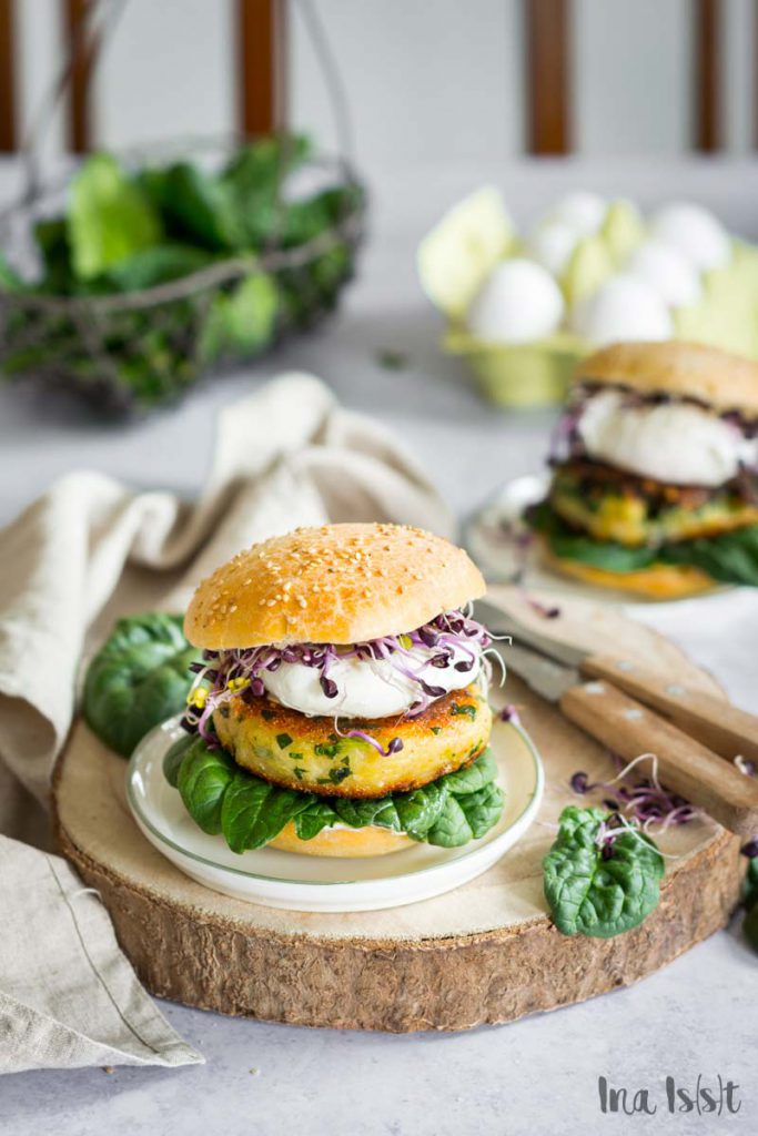 Popeye Burger mit SpinatPatty und pochiertem Ei Ina Isst