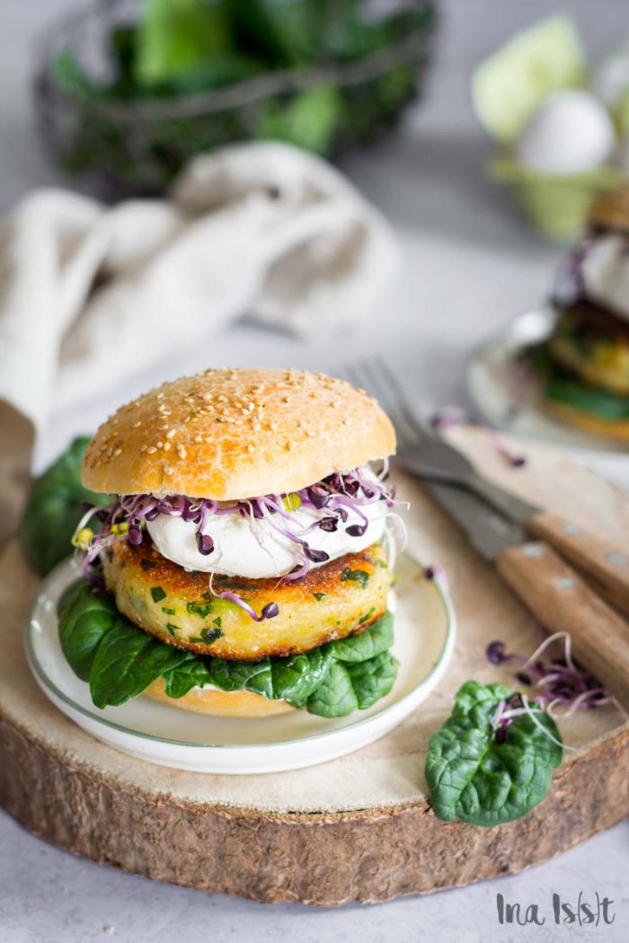 Popeye Burger mit SpinatPatty und pochiertem Ei Ina Isst