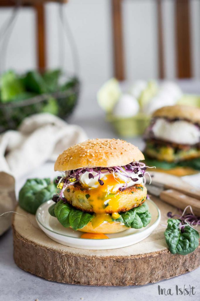 Popeye Burger mit SpinatPatty und pochiertem Ei Ina Isst