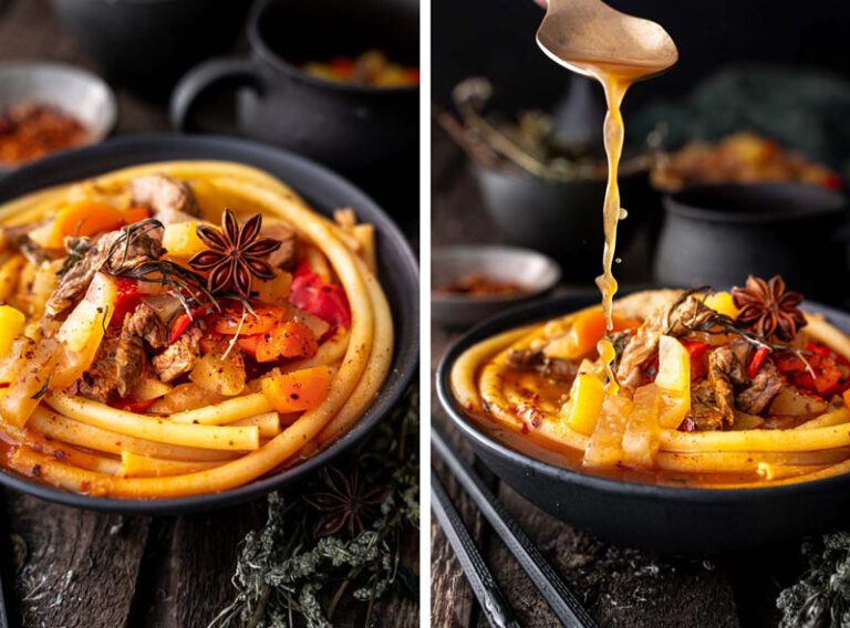 Lagman - Usbekische Nudelsuppe mit Maccaroni und Rindfleisch - Ina Isst Lagman - Usbekische Nudelsuppe mit Maccaroni und Rindfleisch - Ina Isst