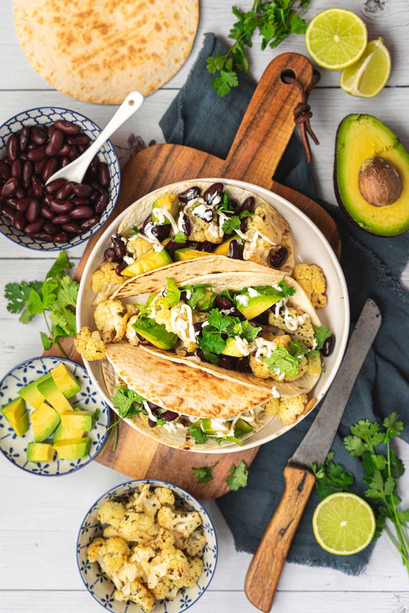 Vegetarische Tacos mit Kräuter-Blumenkohl, Tacos mit Kräuterbutter, #taco, #kraeuterbutter