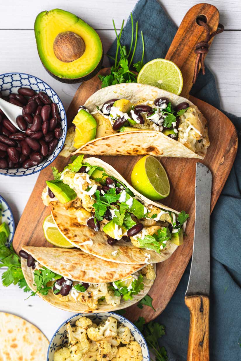 Vegetarische Tacos mit Kräuter-Blumenkohl, Tacos mit Kräuterbutter, #taco, #kraeuterbutter